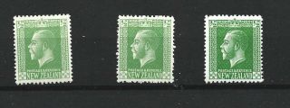 Zealand 1915 - 30 3 X 1/2d Green Values Mh