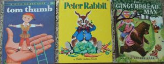 3 Vintage Little Golden Books Peter Rabbit,  Tom Thumb,  Thegingerbread Man