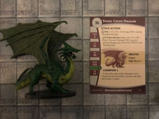 D&d/pathfinder Young Green Dragon Mini 5/5 W/card From Starter - Hard To Find