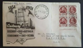 1951 Australia Stamp Fdc - Discovery Of Gold / State Of Victoria - 2/7/51