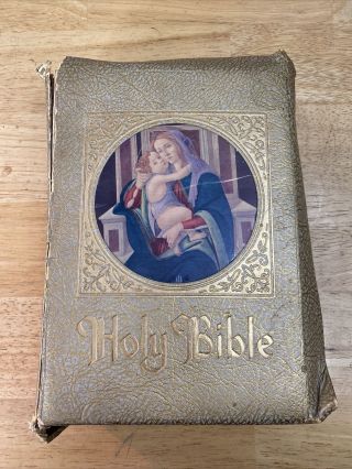 Antique Vintage Holy Bible The Marian Edition 1953 Illustrated Hard Cover