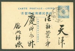 1923 Junk Stamp Postcard Cover China Tangshan - Tientsin