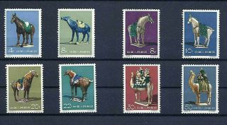 Prc 1961 Sc 592 - 599 Tri Coloured Pottery Of Tang Dynasty S46 Mnh Full Stamp Set