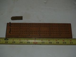 Vintage Wood Cribbage Board With 4 Metal Pegs - 9 " X2 1/4 " - Storage For Pegs