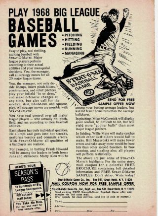 1968 Detroit Tigers - Strat - O - Matic Baseball Full Page Glossy Ad Ex