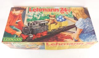 Vintage Lehmann 74 Train Set Locomotive Wagons Track W/ Box Germany Toy