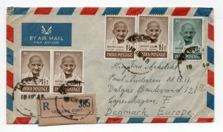 1948 R - Cover With 5 X Ghandi Stamps,  Sent From Vellore Fort To Denmark