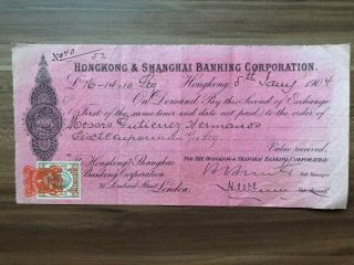 China Old Hongkong Shanghai Banking Corporation Hong Kong To England 1904