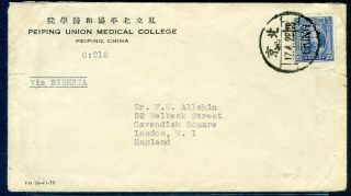 China Peking Perfin Cover Of Union Medical College Via Siberia To Gb,  Postcard
