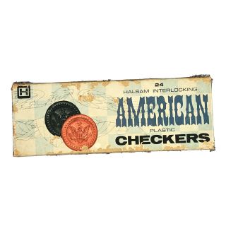 Vintage 1960’s Halsam Interlocking American Plastic Checkers Complete Set Of 24