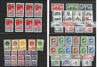 China Chine 1950s Mao Times Stamps Many Sets 2 Pages Lot