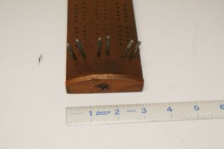 Rare Wooden Cribbage Board with metal pegs 2