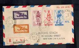 1949 Saigon Vietnam Registered Airmail Cover To Usa Indochina