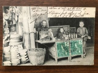 China Old Postcard Chinese Seller Children Yunnan Yunam To France 1905