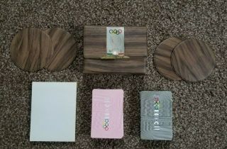 Mexico 1968 Olympics Canasta Playing Card Set With Score Pad And Vinyl Coasters