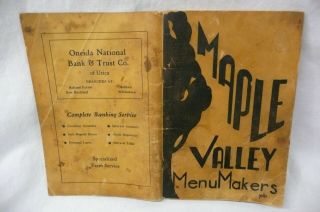 Vtg Cook Book " Maple Valley Menu Makers Eastern Star " Sauquoit Ny 1947