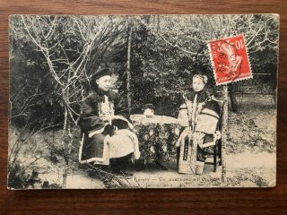 China Old Postcard Chinese Mandarin And His Wife Yunan Yunam To France 1912