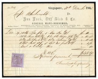 India In Straits Settlements Forerunner Revenue Receipt Singapore 1865 1d
