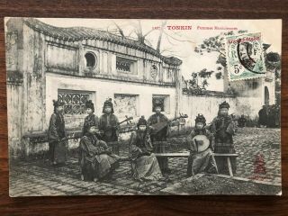 China Old Postcard Yunnan Yunam Women Musician Group Tonkin To France 1911