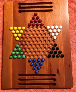 Deluxe Wooden Chinese Checker Board With Full Set Of Colored Marbles