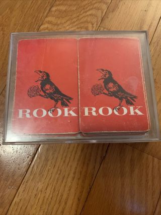 Vintage 1963 - 1964 Red Rook Card Game With Plastic Container And Rule Book