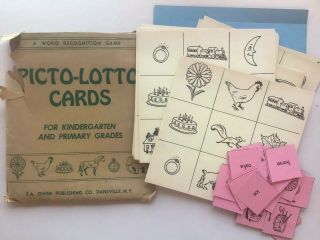 Vintage Picto - Lotto Cards Teaching Game Picture Word Bingo Pre & Primary School