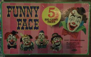 Vintage Funny Faces 5 Big Clown Faces Spinner Game By Whitman Ages 4 - 8 1968