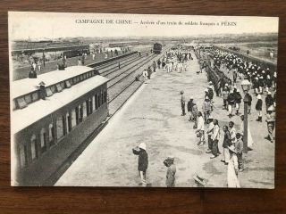 China Old Postcard French Soldiers Arrived In Peking By Train