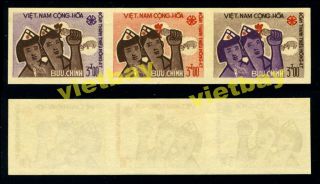South Vietnam Trial Color Proof 1965 4t Clubs Horizontal Strip Of 3 No Gum