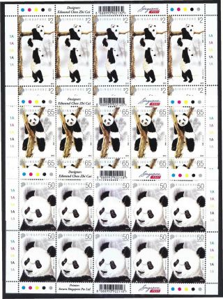 Singapore 2012 Giant Panda 3 X Full Sheet Of 10 Stamps Each In Mnh