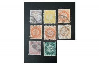 China 1897 Lithographic Coil Dragon Stamps X 9 Up To 10c Customs Canceled Cv$99