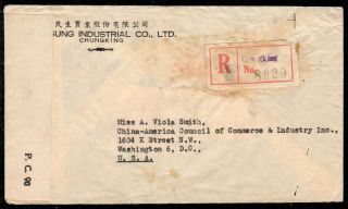 China1945 Registered Airmail Cover Chungking To Usa Censored