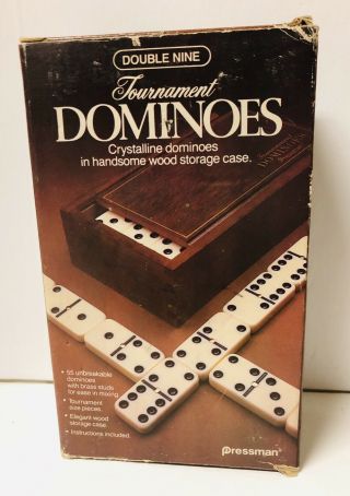 Pressman Tournament Dominoes Double Nines Wood Box 1983 (complete)