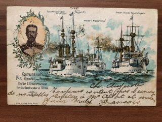China Old Postcard German Prince Heinrich War Ships China Shanghai To Belgium