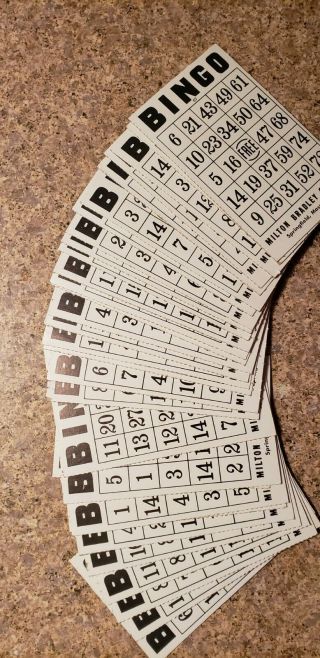 Complete Set of 33 Bingo Cards Milton Bradley BINGO Game 4002 1960s 67 to 99 2