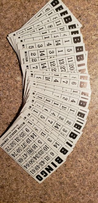 Complete Set of 33 Bingo Cards Milton Bradley BINGO Game 4002 1960s 67 to 99 3