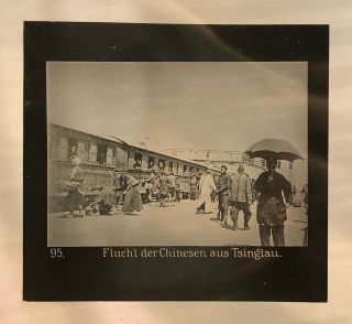 China Old Photo Glass Slideshow Railway Station Train Tsingtau 1900