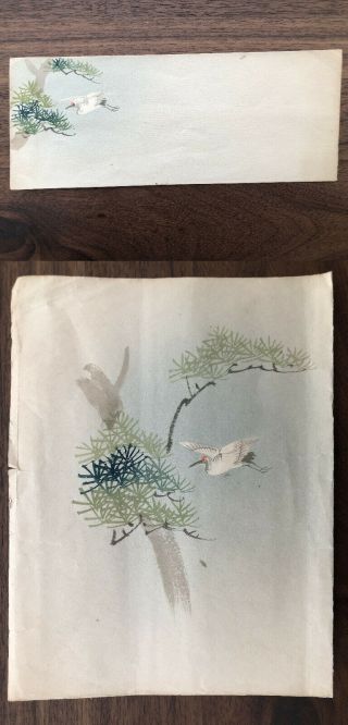 China Old Cover Wrapper Hand Painted Chinese Crane Tree 1900