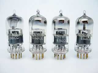 4 X Nos? Philips E88cc - 6922 - Cca 7l2 Gold Pin Pinched Waist Tall Bottle Tubes