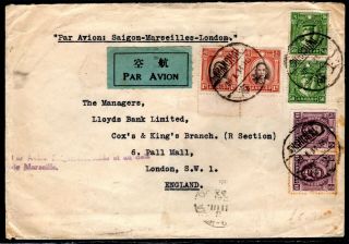 China 1934 Airmail Cover Shanghai To England Via Saigon - Marseilles