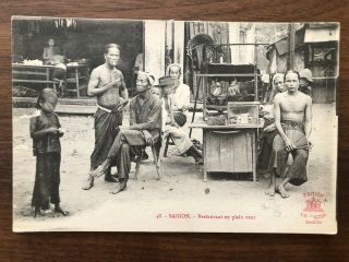 China Old Postcard Chinese Restaurant People Yunnan Yunam Saigon 1917