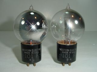 2 Vintage Western Electric 101 - F 101f Engraved Base Tennis Ball Amp Tube Pair