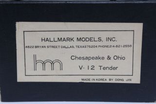 HO SCALE HALLMARK MODELS BRASS CHESAPEAKE & OHIO V - 12 TENDER W/ BOX 2