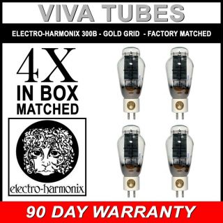 Ip & Gm Factory Matched Quad (4) Electro - Harmonix 300b Gold Grid & Pin Tubes