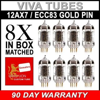 Matched Octet (8) Reissue Genalex Gold Lion 12ax7 / Ecc83 Gold Pin Tubes Sh