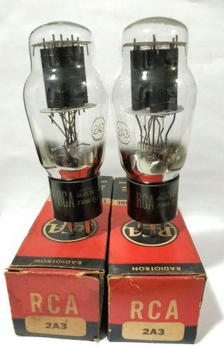1950s Date Matching Pair Rca 2a3 Black Plate Vacuum Tubes Nos On Tv 7