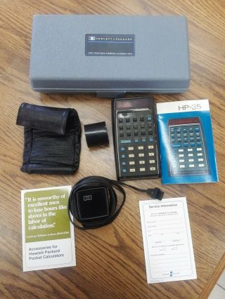 Vintage Hp 35 Scientific Calculator Hp35 Hewlett - Packard W/ Ac Adapter