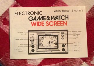 Ninetendo Game & Watch Wide Screen Instruction Booklet Mickey Mouse
