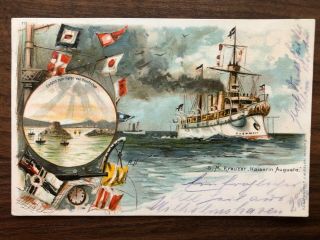 China Old Postcard German Warship Kaiotschau Harbour Tsingtau To Germany 1901