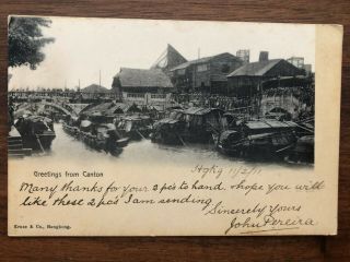 China Old Postcard Chinese City View Canton To France 1911